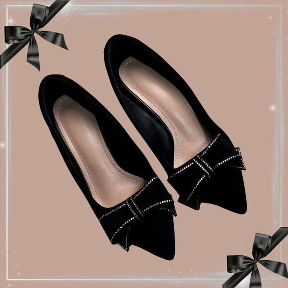 Women's Un-Branded Black Velvet w/Rhinestone Bow Accent, Block Heel, 35 / US 5 - Picture 1 of 7